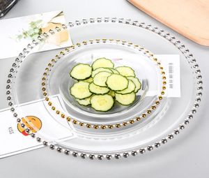 Посуда Прозрачная тарелка для зарядного устройства с золотыми бусинами в ободке Акриловые пластиковые декоративные тарелки для сервировки ужина Свадебная рождественская вечеринка Decor8999071