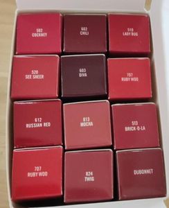 Satin Lipstick Rouge A Levres 13 Colors Luster M Brand Lipstick med Series Numbers Aluminium Tube Nytt paket Drop Ship1264885