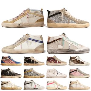 Handgjorda vintage Slide Sneakers Luxury Designer Mid Star Casual Shoes Italy Brand Suede Upper Leather Silver Glitter Women Mens Top Quality Calfskin Flat Trainers