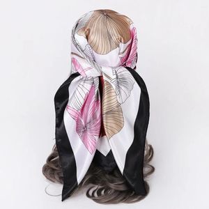 Eşarplar Kadın Kare Scarf Bandana Vintage Yaprak Yaprakları Şal Star Sunçlu İpek Kerchief Hicab 90 90cm