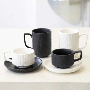 Mugs Creative Ceramic Mug Black White Stone Grain Coffee Cup Home Hotel Cups Lovers Cup Japanese Simple Office Water Cup YQ240109