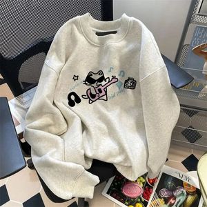 Diversão American Cat Cartoon Padrão Round Neck Sweatshirt Para homens e mulheres Autumn Sweet College Style Casal Top com Design Sense 240109