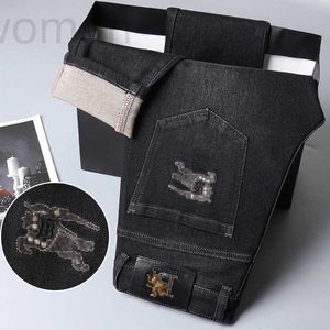 Jeans masculinos designer europeu tubo reto de alta qualidade outono e inverno grosso preto lavagem média alta elástica calças jeans masculinas da família b n46c