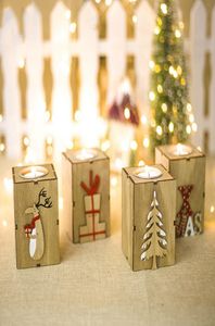 Creative Christmas Wood Christmas Tree Gift Box Letter Elk Candle Holder Candlestick Table Lamp för Tea Light Decoration 7x9cm7307551