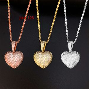 18K gold plated jewelry cubic zirconia full paved Custom hip hop iced out love heart shape necklace pendants hip hop jewelry