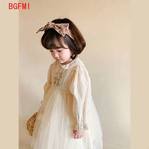 1-10y bebê criança menina primavera verão cor creme crianças vestidos infantis gola boneca vestido de fio bordado roupas de meninas 240108