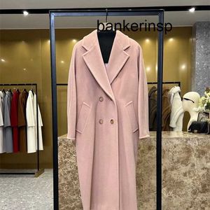 Cappotto in cashmere Cappotto Maxmaras Labbro 101801 Pura lana Autunno e inverno Star Style 101801 Cashmere petto rosa fumo per uomo e donna Capispalla lunghi di fascia alta Leggero