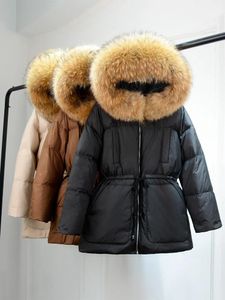 Jaquetas Janveny Real Raccoon Fur Com Capuz Inverno Down Jacket Mulheres Puffer Pena Parkas 90% Duck Down Casaco Feminino Neve Outwear À Prova D 'Água