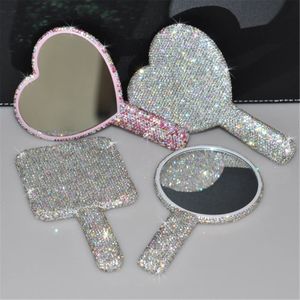 Luxury Diamond Hand Mirror Love Heart Mirror Female Handle Makeup Cosmetic Beauty Tools Handheld Vanity Make Up Mirror for Girls 240108