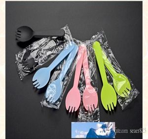 100 Pcs 115x33cm45x13inch Individually Wrapped Disposable plastic spork fork dessert icecream Yogurt Cake Spoon Cutlery Whol7201031