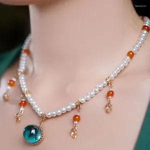 Pendant Necklaces Women Beaded Necklace With Elegant Hanfu Accessories Jewelry For Cosplay