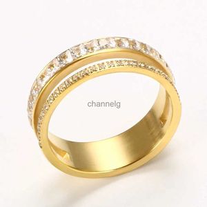 Cluster Rings Fashion Hollow Ring Stainless Steel Double layer Cubic Zirconia Finger Rings For Women Female Wedding/Engagement Jewelry YQ240109