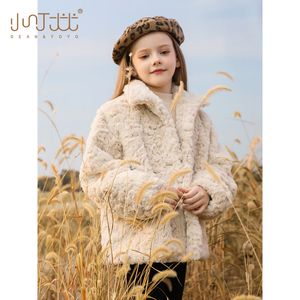 Girls winter thickened warm lamb wool coat autumn and winter fashionable children's granular plush coat