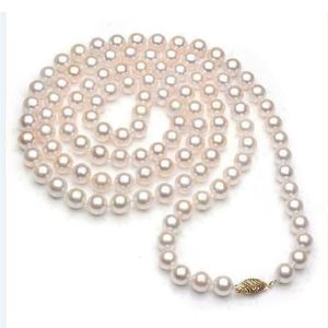 Säljer 78mm AAAAA Perfekt Akoya White Pearl -halsband med 36 tum 14k guldspänne 240108
