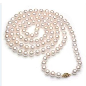 Sprzedawanie 78 mm aaaaa Perfect Akoya White Pearl Naszyjnik z 36 -calową złotą klamrą 240108