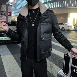 Daunenjacke Herren kurze weiße Entendaunen trendiger brandneuer Wintertrend coole und warme verdickte Lederjacke