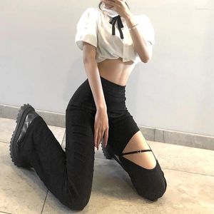 Women's Pants 2024 Trousers Solid Color High Pockets Hips Sexy Hollowed-out Casual Trumpet Shape Slim Legs