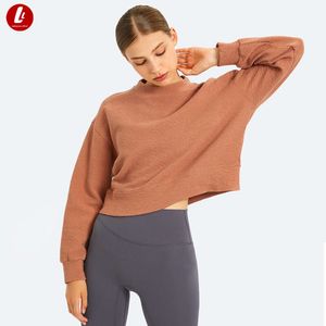 Lu Lu Align Hoodies Yoga Textured Mysig träning Cropped Pullover Lång ärm Topp Kvinnor Friendly Leisure Gym Fitness Sport Sweatshirts Lemon Workout GRY