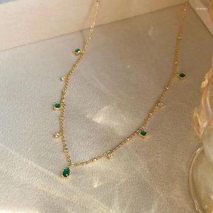 Pendanthalsband Mini Squares Green Crystal Dainty for Women Silver Color Fashion Girls Accessories Christmas Smycken KCN077