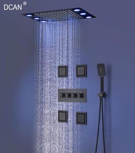 은폐 된 3 기능 레일 폴 벽 장착 탑 레인스 스테인리스 스틸 304 SPS LED 샤워 세트 4 인치 바디 제트 욕실 세트 9389809