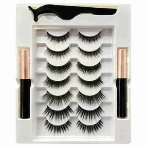 Borstar Magnetiska ögonfransar Set Full Strip7 Par Natural Cilia Makeup Dramatisk volym Falsk ögon Eyeliner Tjocka fransar Syntetiska A6C4