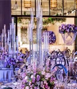Candelabros acrílicos 34589 cabeças braços castiçais mesa de casamento peça central flor suporte candelabro festa decoração de casa5354857
