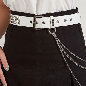 Cintos de metal encadeamento calça corrente rebite punk estilo pu cinto de couro coreano cintura feminina cintura acessórios casuais