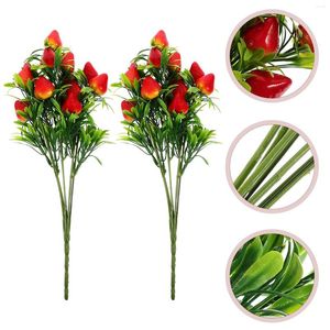 Flores decorativas 2 peças decoram simulação de morango noiva planta falso morangos palhetas de pvc