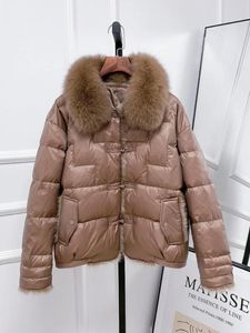 Jackets Ly Varey Lin New Winter Women Real Fox Fur Collar 90% White Duck Down Jacket Lady Warm Puffer Coat Female Retro Button Parkas