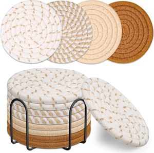 Sottobicchieri per bevande da 8 pezzi con supporto, set di sottobicchieri assorbenti in cotone minimalista in 4 colori per decorazioni domestiche, protezione da tavolo, adatti a tipi di tazze, 4,3 pollici