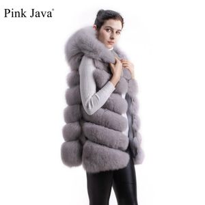 Sweatshirts Pink Java QC8056 New Arvival Real Fox Fox Fur Hoodie Vest جودة عالية جودة سميك فور جاكيتات النساء معطفات الشتاء الملابس