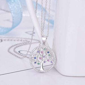 S Sterling Sier Circular Life Necklace Set med Crystal Vibrant and Positive Energy, Tree of Hope Pendant