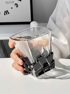Wine Glasses Creative Black Gemstone Crystal Glass Cup Whiskey Red Wine Glass Mug Square Spirits Glass Home Beer Juice Cold Drink Water Glass YQ240105