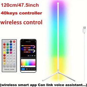 120cm/160cmスマートコーナーフロアランプRGB LEDライトアプリとリモート音声コントロールTuyaランプ、ドリームカラーモダンなムード照明、40Keys Tuya