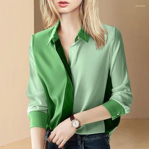 Blusas femininas estilo europeu e americano primavera roupas high-end temperamento francês emenda camisa verde