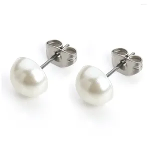 Ohrstecker, 1 Paar, 8 mm, trendiger Edelstahl, natürlicher Süßwasserperlen-Anhänger für Frauen und Mädchen, modischer Charme, Schmuck, Geschenke