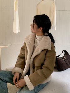 女性用の冬の両面ラムウールコート