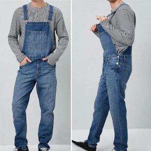 Men's Jeans Men Denim Overalls Soft Breathable Jumpsuit With Suspender Long Pants Non-fading Solid Color For Everyday