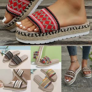 2024 Summer Flat Womens Shoes Hemp Rope Set Foot Beach Sandals Outdoor All-Match Casual Tisters Large Size Women Sandaler