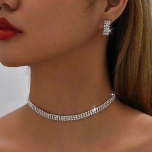 Choker BLIJERY Elegant Bride Jewelry Set Silver Color Rhinestone Crystal Chocker Necklace Earrings Chain Wedding