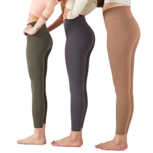 Leggings in tessuto lycra per pantaloni da yoga firmati da donna abiti da allenamento a vita alta tinta unita abbigliamento da palestra da corsa Elastic Fitness Lady pantaloni sportivi da esterno completo da yoga