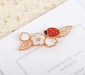 Top Quality Luxury Brand Pure 925 Silver Jewelry Lovely Ladybug Lucky Spring Design Cherry Leaf Mother Of Pearl Gemstone Brooch5792056