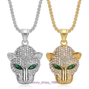 Car tires's Amulette necklace Luxury fine jewelry New hip hop stainless steel inlaid with green and red eyes leopard head pendant trendy With Original Box