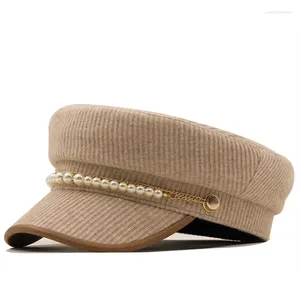 Berets Frauen Mädchen Perle Baskenmütze Französisch Künstler Warme Winter Beanie Hut Kappe Vintage Plain Hüte Einfarbig Elegante Dame Caps