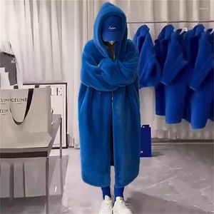 Women's Fur 2024 Winter Environmentally Friendly Coat Mid Length Hooded Loose Padded Warm Mink Plush Mao Outerwear