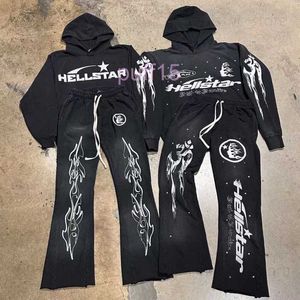 Rock Hip Hop Street Hellstar Hoodies Set Washed Flame Letter Print Hooded Pullover Män Kvinnor överdimensionerade helvete stjärna tröjor t 8upw don7 fuk4 1zbq