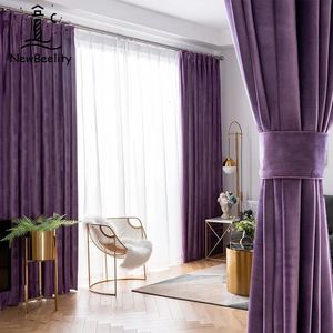 Nordiska gardiner för levande matsal sovrum ljus lyx sammet europeisk stil lila fast färggardin fönster skräddarsydd 240109
