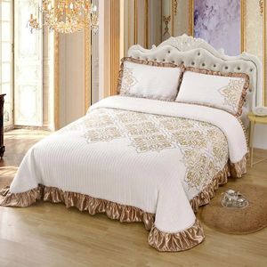 Luxury Soft Comfortable Knitted Cotton Ruffle Bedspread Coverlet Double Bed Cover Set Blanket Linen Pillowcase Home Textile 240109