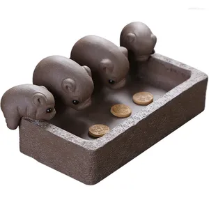 Animais de estimação de chá tradicional roxo areia piggy bonito quatro esculturas de porco conjunto chinês acessórios decoração para casa artesanato