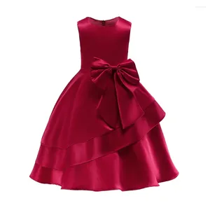 Girl Dresses Flower For Weddings Sleeveless Solid Color Bow Tie O-Neck Wedding Princess Dress Ball Gown Performance Costume